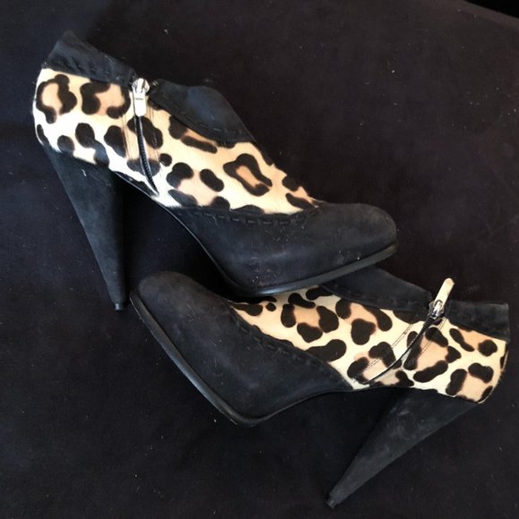 CHRISTIAN DIOR Platform Hair On Leopard trimmed with Black Suede Ankle Booties - Picture 11 of 14